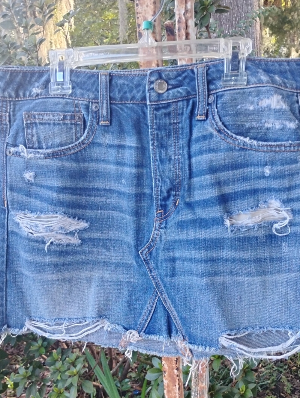 American Eagle Outfitters Blue Distressed Denim Mini Skirt